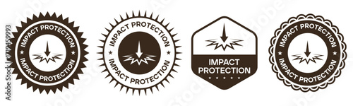 Impact protection badge vector design labels and safety stickers