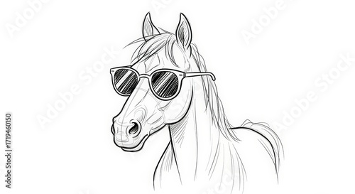 A sketch of a horse wearing sunglasses, looking cool and stylish.