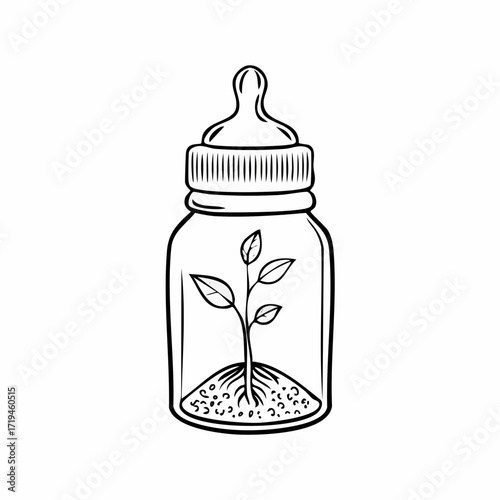 Simple Black and White Line Art of a Baby Bottle.