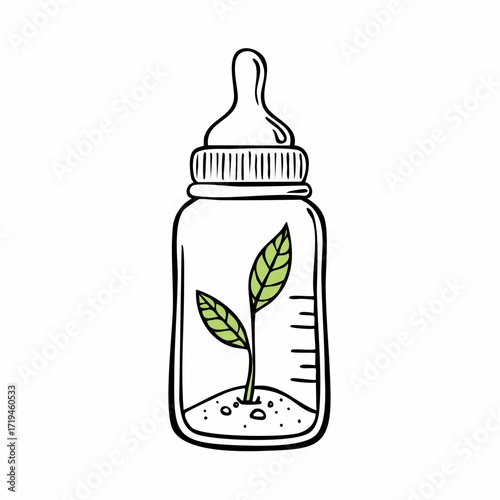 Baby Bottle with Sprout Plant Inside.