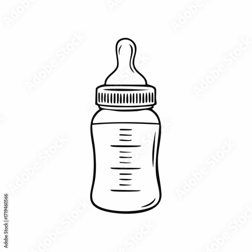 Simple line drawing of a baby bottle with measurement markings.
