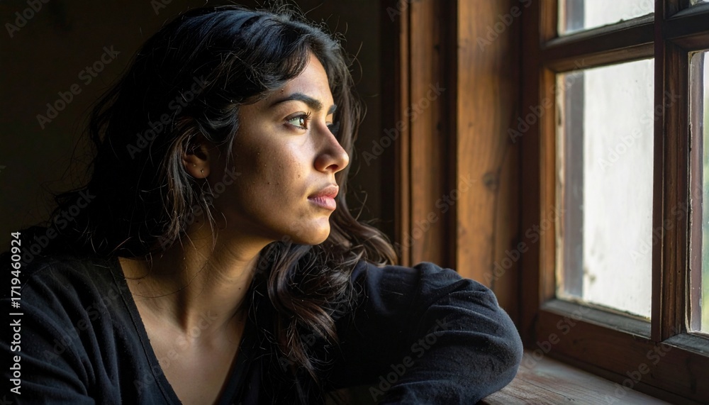 Fototapeta premium Pensieve Woman Gazing Through a Window