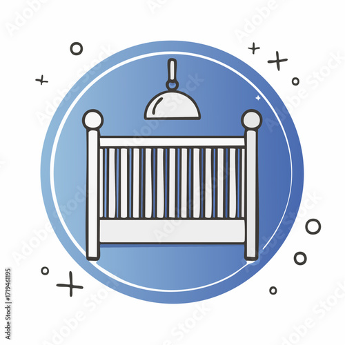 Illustration of a Baby Crib with Hanging Light Fixture.