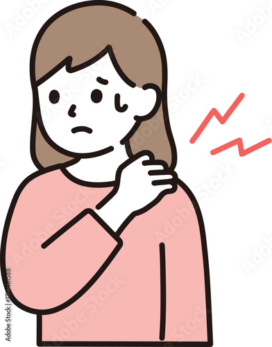 Woman experiencing stiff shoulders and neck pain an illustration of discomfort and physical strain