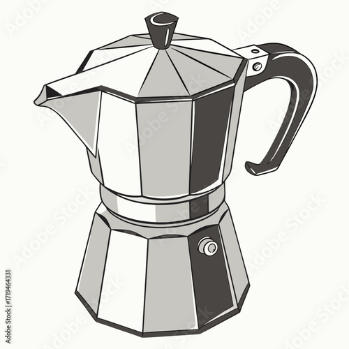 Classic italian stovetop moka pot coffee maker illustration in monochrome style