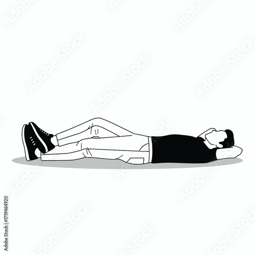 Serene Pause: Minimalistic illustration of a person in casual attire, lying down with crossed legs and hands behind head, inviting a sense of relaxation and contemplation.