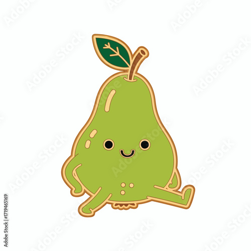 Adorable Pear Illustration: A cheerful cartoon illustration of a green pear. Expressing an optimistic, positive feel. 