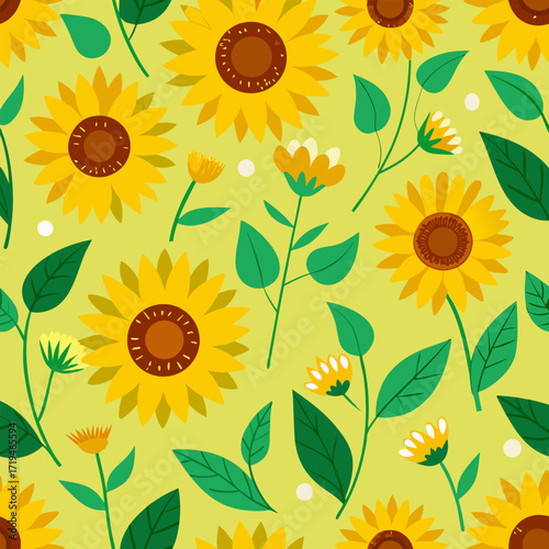 Vibrant summer floral pattern featuring sunflowers and delicate blossoms