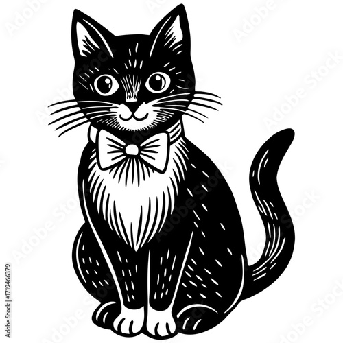 Elegant black cat with a bow tie, stylish pet portrait for sophisticated designs