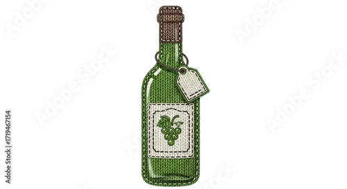 Charming Green Wine Bottle Illustration with Grape Design