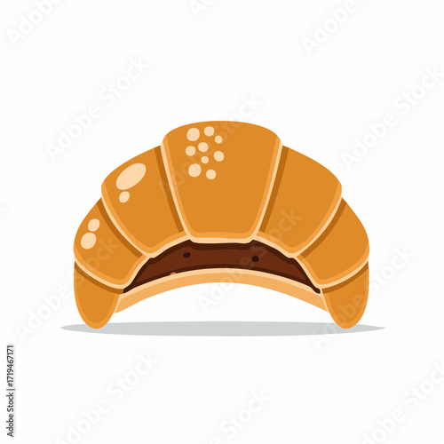 A vector illustration of a freshly baked croissant, sliced in half to show a rich chocolate filling