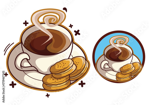 Hot Coffee Cup with Cookies Cartoon Vector Illustration