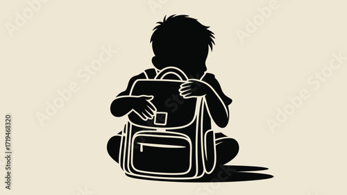 Adorable little student hugging schoolbag with excitement for learning and a bright future, perfect for back to school promotions