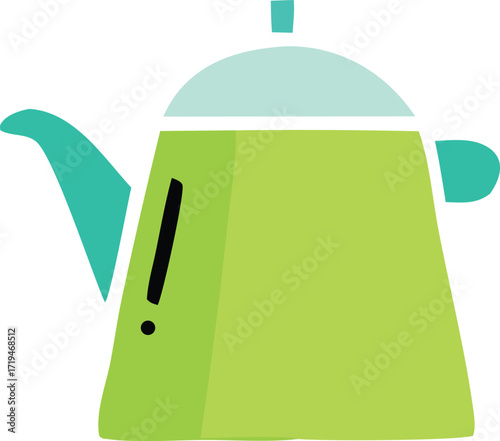 Modern flat design green kettle with turquoise accents perfect for kitchen decor and beverage preparation imagery