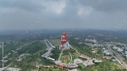 Aerial Drone View of Statue of Belief,  the world’s tallest Shiva statue, Rajasthan, India
