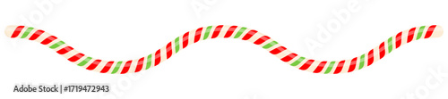 Striped candy cane line. Christmas sweet decoration. Vector illustration isolated on white.
