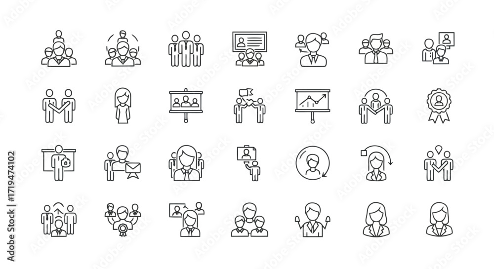 Fototapeta premium Vector illustration of collection of diverse business and teamwork line icons