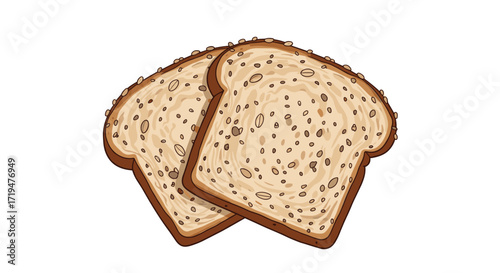 Two slices of whole grain bread with visible seeds and crust.