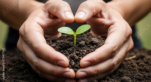 Hands cradling a young seedling in soil, symbolizing growth, care, and new beginnings