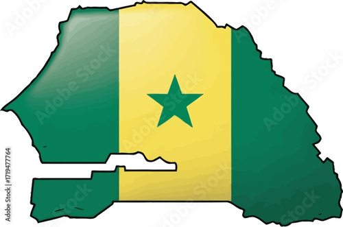 Senegal map with flag colors, showing the country's shape and national identity.