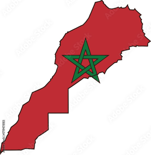 Map of Morocco overlaid with its national flag.