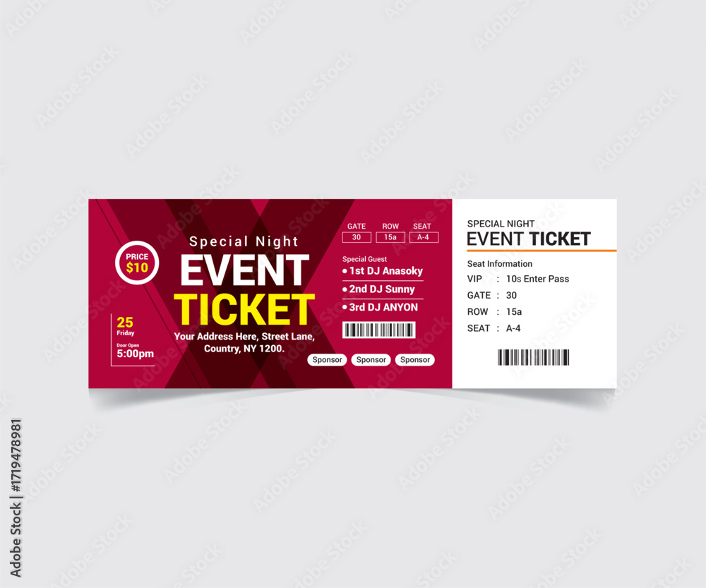 Obraz premium Creative Event Ticket Template Design with vector file