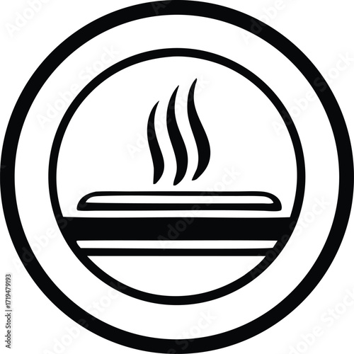 Simple line art icon representing hot food served in a bowl with steam rising food restaurant cuisine dining hot meal concept