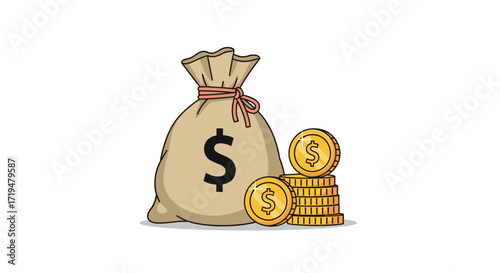 A money bag filled with currency and coins represents financial wealth and prosperity. This image symbolizes accumulation of riches and economic success.