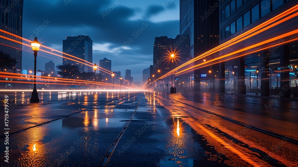 Fototapeta premium Dynamic Night Cityscape with Light Trails