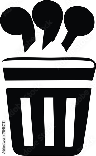 Simple icon of a trash can spilling out popcorn kernels symbolizing waste or unused content ideas or data