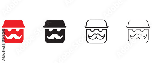 Man Mustache vector icon set, barbershop facial, male moustache face accessory vector, silhouette and line art