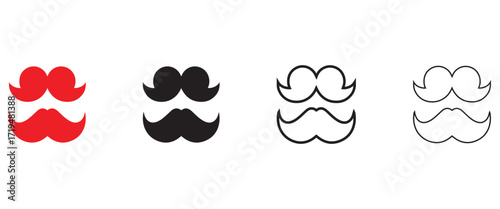Man Mustache vector icon set, barbershop facial, male moustache face accessory vector, silhouette and line art