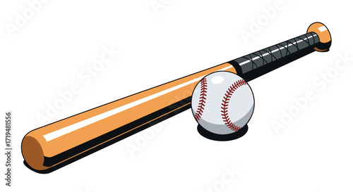 A baseball bat and ball resting on a white surface ready for a game.