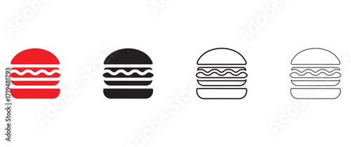 Burger vector icon set, cheese burger Symbol vector, silhouette and line art