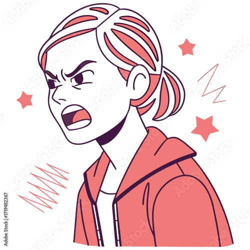 Bold minimalist angry face expression vector icon with vibrant color options