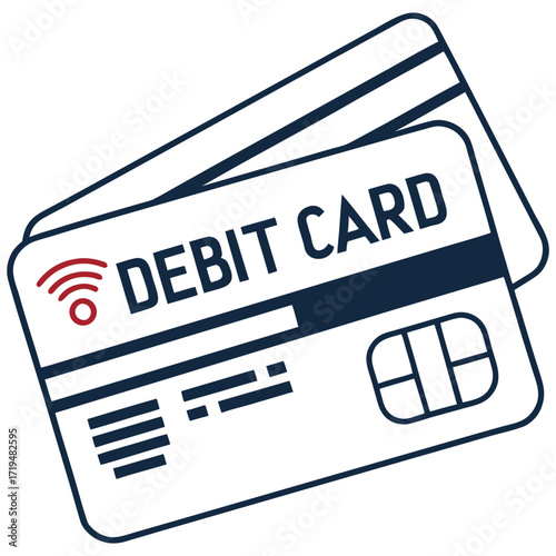 Clean debit card vector icon with flat elegant design and vibrant color options
