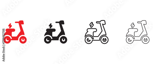 Scooter or electric scooter vector icon, electric vehicle vector silhouette and line art