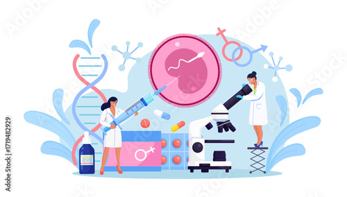 Artificial insemination and Reproductology. In vitro fertilization concept. Human fertility, biological material research for reproductive health. Pregnancy monitoring. Infertility treatment