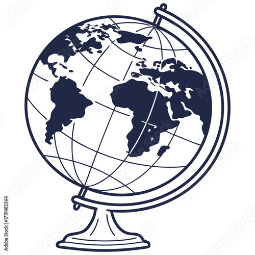 Minimalist globe icon with polished lines and vibrant color options for global communication and technology themes