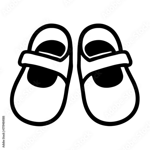 Baby Mary Jane Shoes Icon Vector - Simple Outline for Nursery and Infants