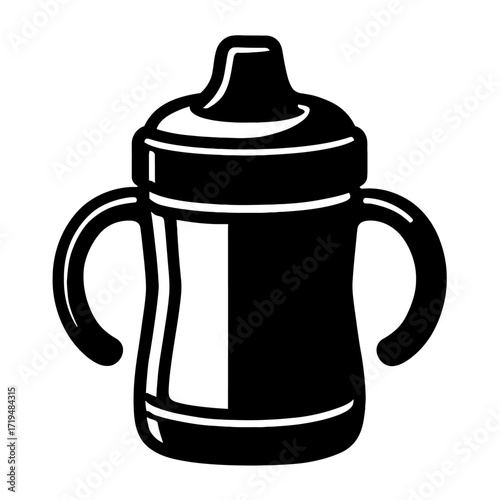Sippy Cup or Baby Bottle Silhouette Icon with Handles