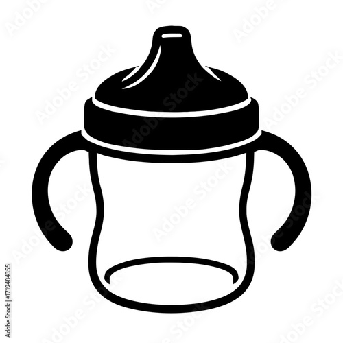 Sippy Cup Vector Icon - Solid and Outline Style Baby Bottle