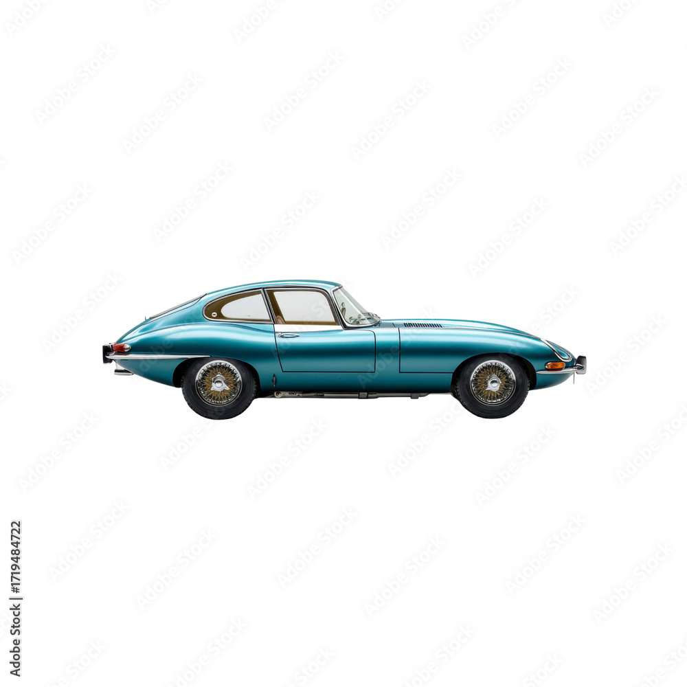 Fototapeta premium Classic Teal Jaguar E-Type Coupe - Profile View