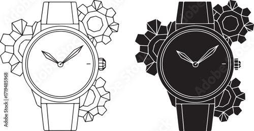 Luxury Wristwatch Icon – Mechanical Gears and Timepiece Symbol