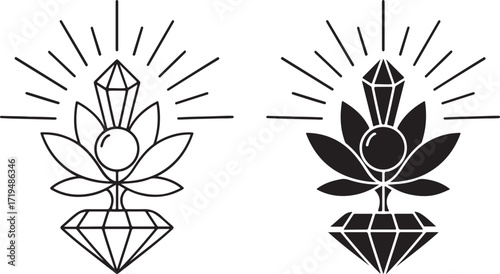 Sacred Geometry Crystal with Lotus and Radiance Icon