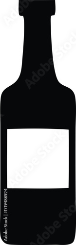 Silhouette of a dark glass bottle with a blank white label for product branding and advertising