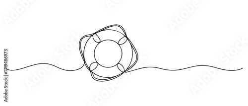 Continuous one line drawing of Thrown life buoy saving drowning. one line Icon drawing with white background