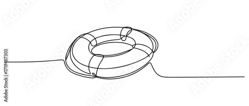 Continuous one line drawing of Thrown life buoy saving drowning. one line Icon drawing with white background