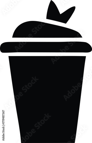 Simple silhouette icon of a coffee cup with a leafy top ideal for food and beverage branding and design projects