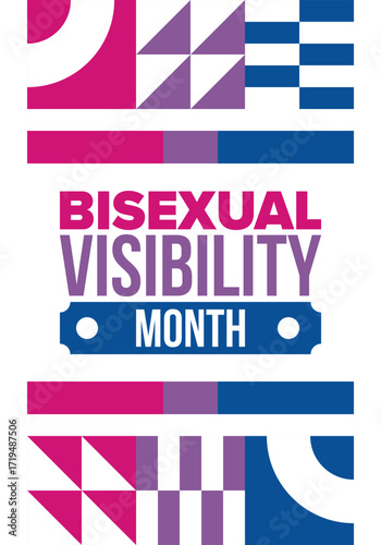 Bisexual Visibility Month. Celebrate Bisexuality Day. Bisexual Pride and Bi Visibility Day. Bisexual flag. Coming out. Celebrated annual in September. Festival and parade. Poster. Vector illustration